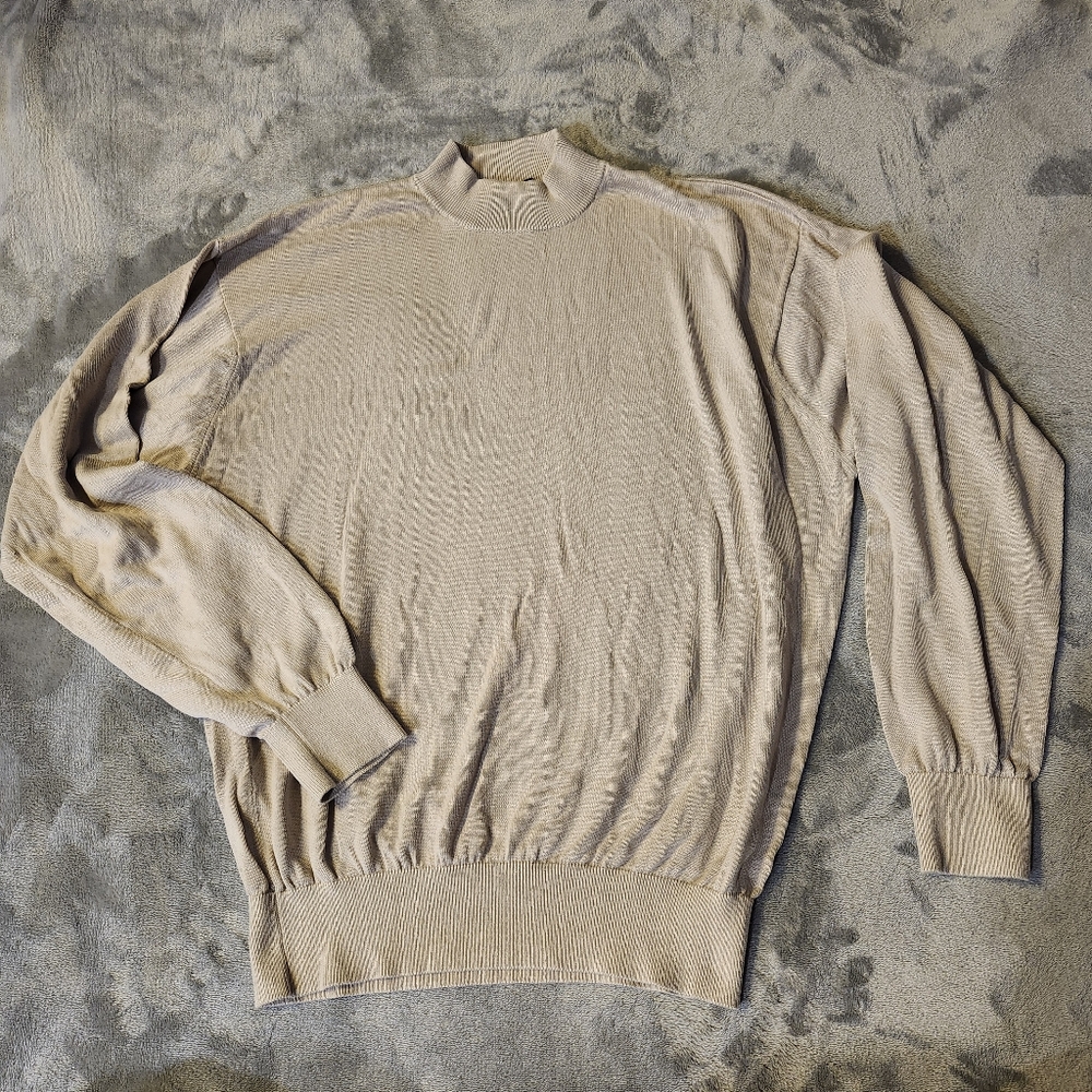 Baracuta Men’s Sz XL Tan Knitted Silk Blend Luxury Long Sleeve Sweater Mock Neck